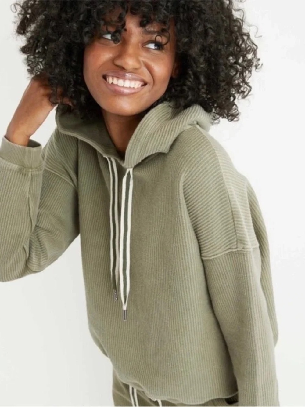 Aerie Ribbed Pullover Hoodie, Sage Green, Size XS
